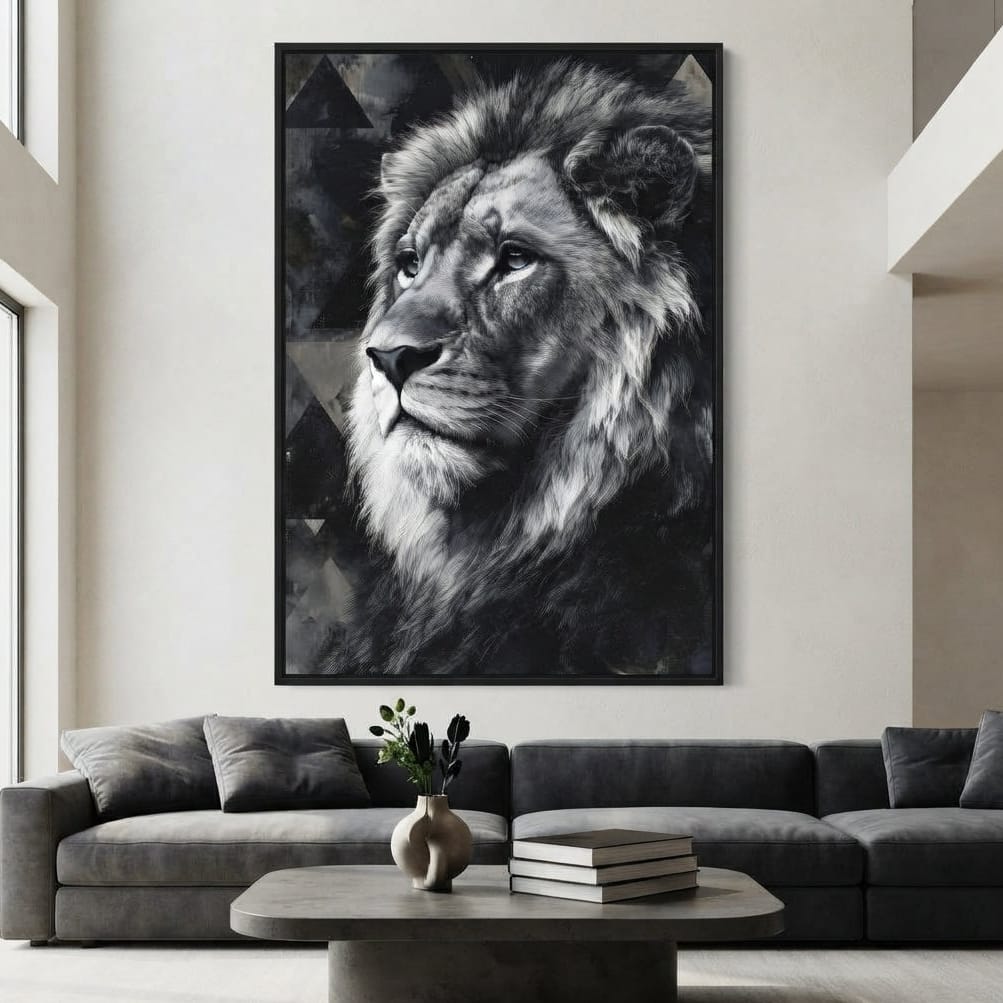 Monochrome Lion King Portrait Canvas Wall Art