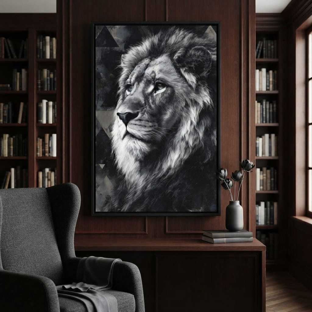 Monochrome Lion King Portrait Canvas Wall Art