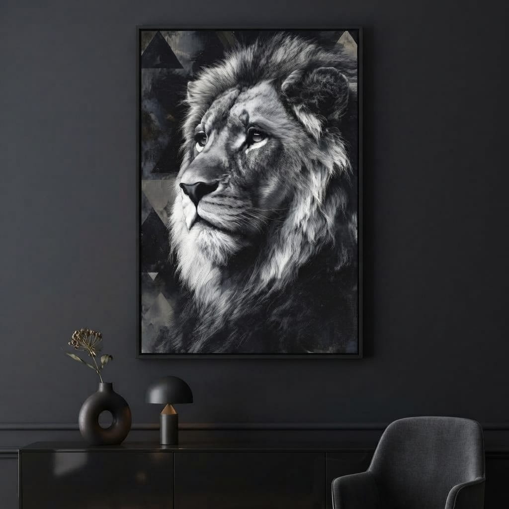 Monochrome Lion King Portrait Canvas Wall Art