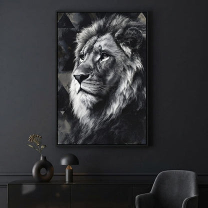 Monochrome Lion King Portrait Canvas Wall Art