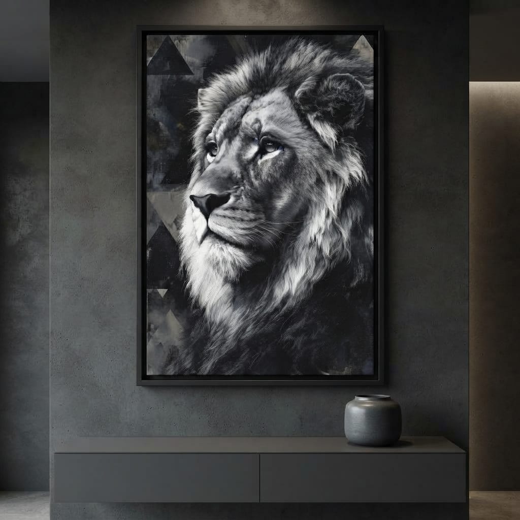 Monochrome Lion King Portrait Canvas Wall Art