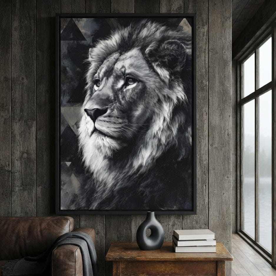 Monochrome Lion King Portrait Canvas Wall Art