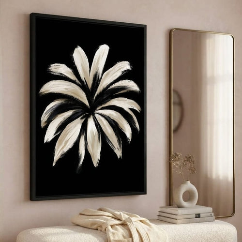 Monochrome Petals Reaching For Night Canvas Wall Art