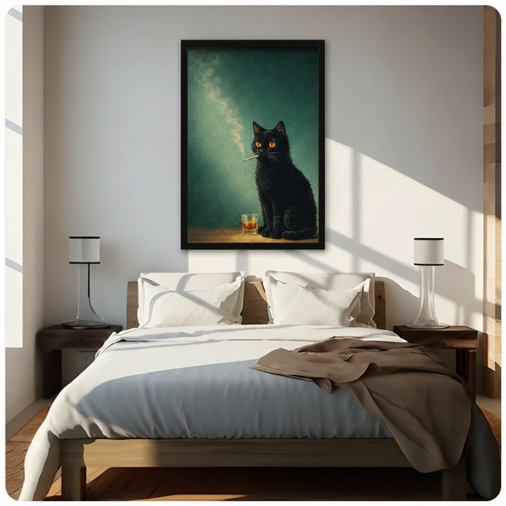 Noir Black Cat Whiskey Oil Painting Canvas Art