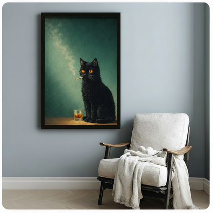Noir Black Cat Whiskey Oil Painting Canvas Art