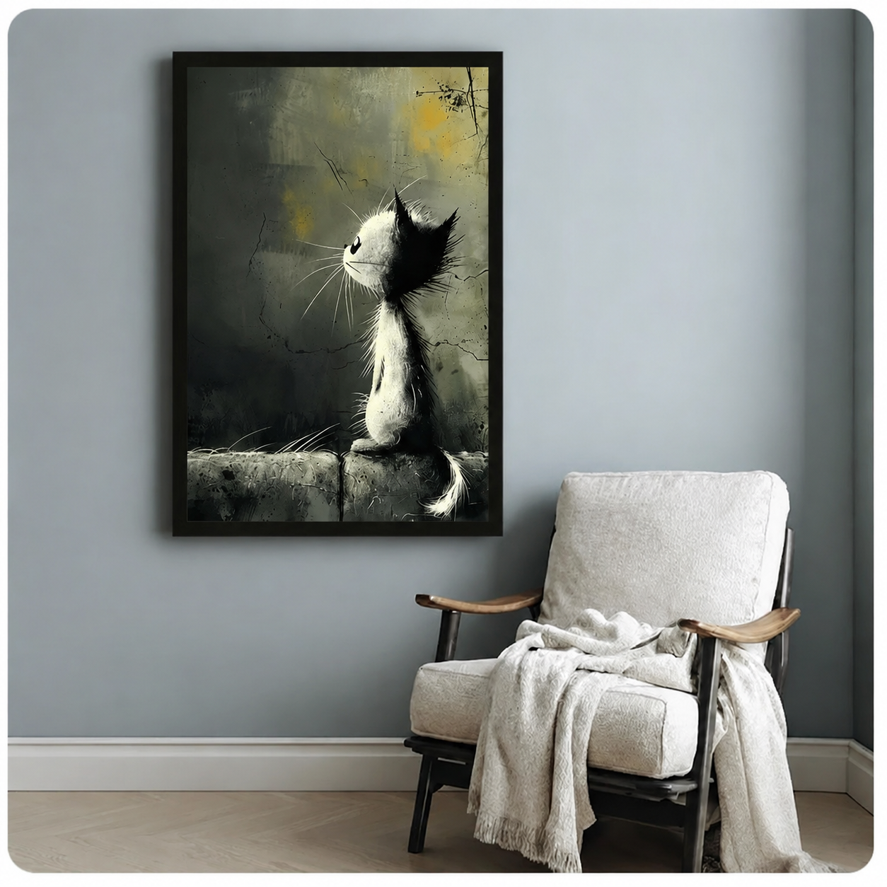 Dark Whimsy Lonely Cat Canvas Wall Art