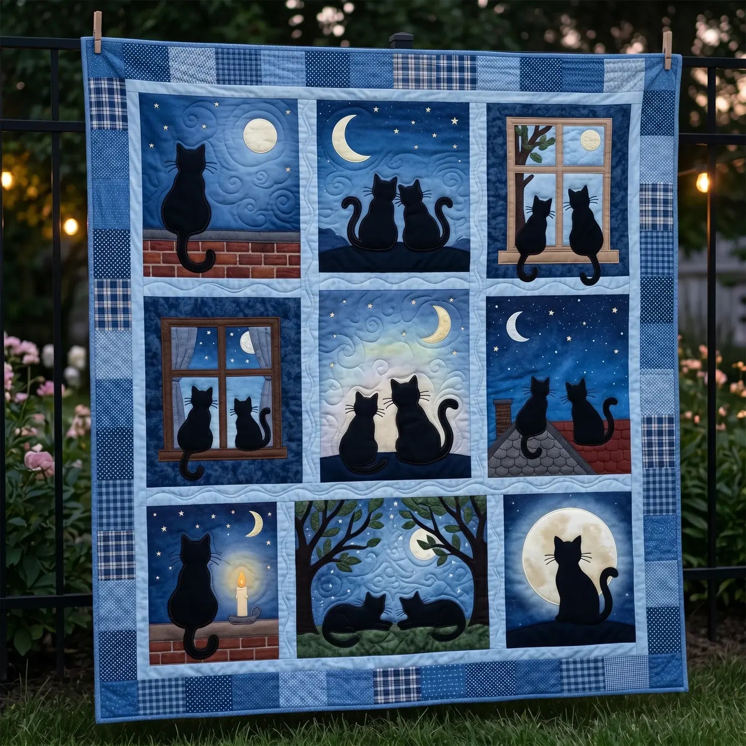 Moon Black Cat Quilt Blanket