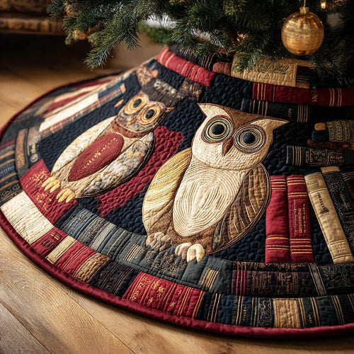 Moon Library Owl Christmas Quilted Tree Skirt