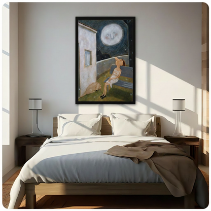 Moonlit Night Girl Dog Whimsical Canvas Print