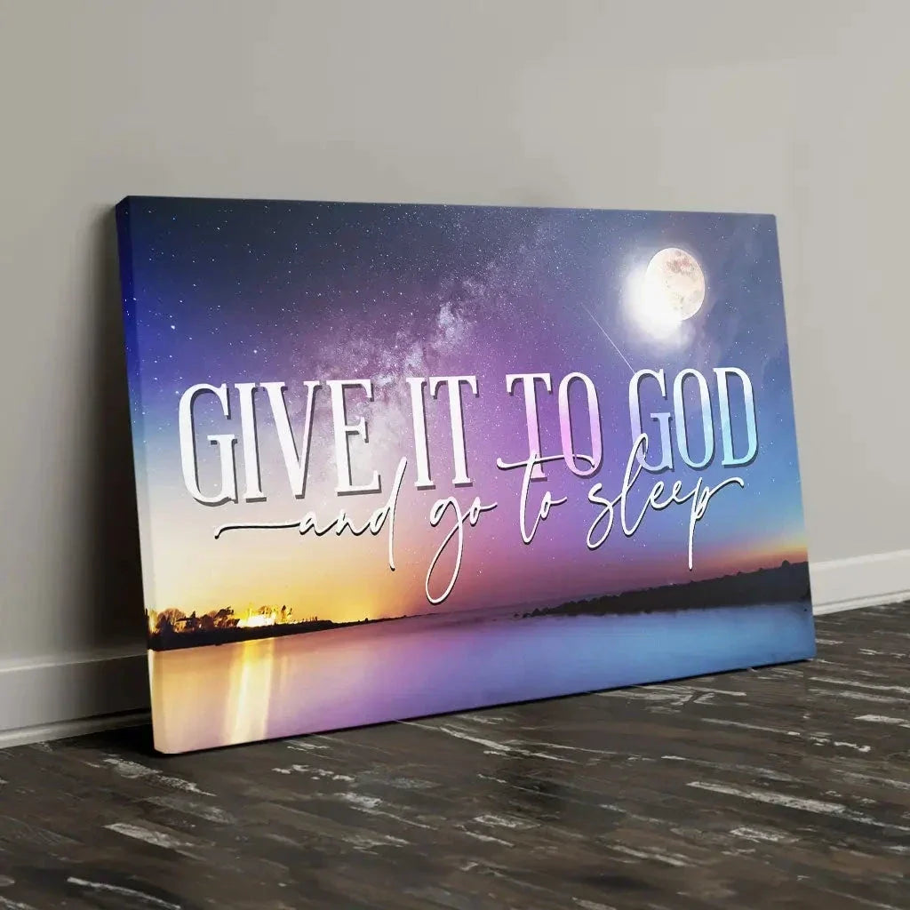 christian wall art decor give it to god and go to sleep canvas moon night sky (Landscape) (view 3)
