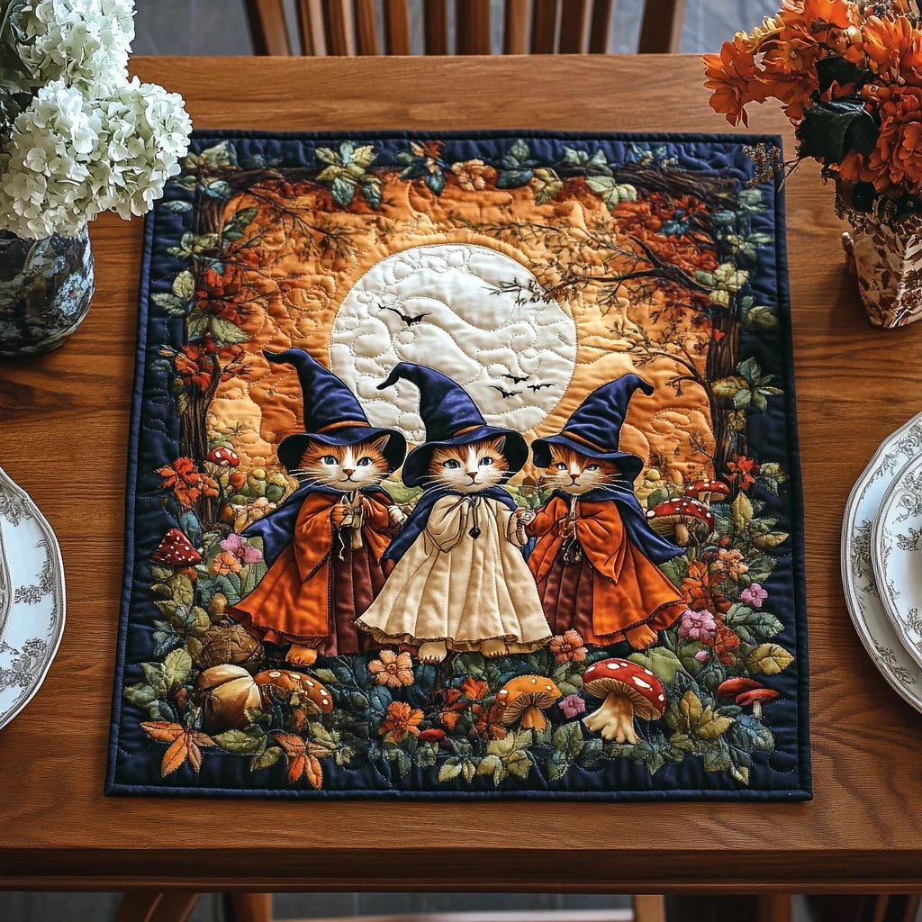 Moonlight Cat Quilted Table Topper