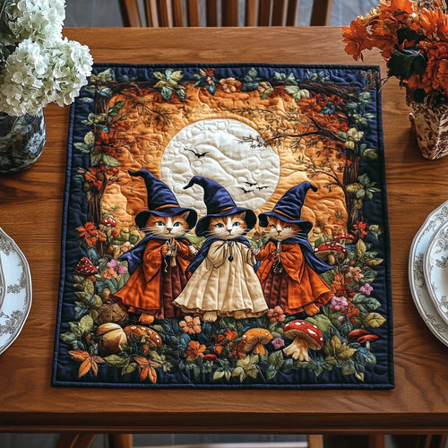 Moonlight Cat Quilted Table Topper