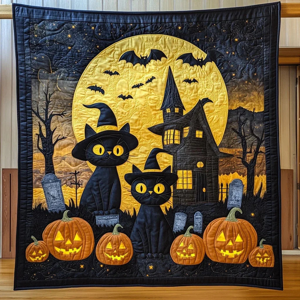 Moonlit Cats Quilt Blanket