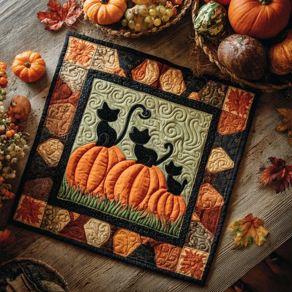 Moonlit Cats Quilted Table Topper
