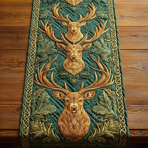 Moonlit Forest Stag Quilted Table Runner