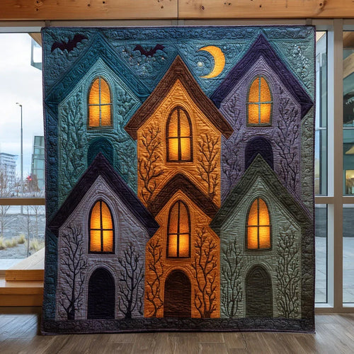 Moonlit Village Quilt Blanket