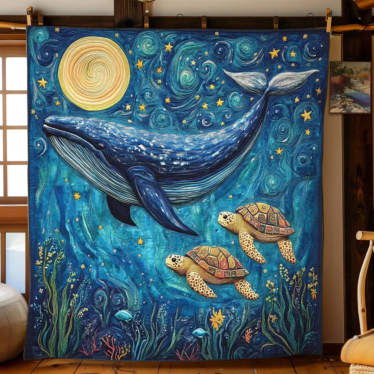 Moonlit Whale Quilt Blanket