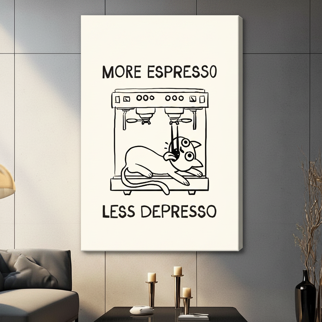 More Espresso Less Depresso Funny Cat Canvas Art