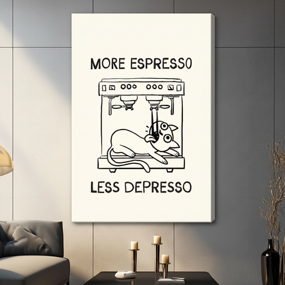 More Espresso Less Depresso Funny Cat Canvas Art