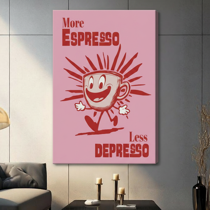 Retro Espresso Cartoon Pink Canvas Wall Art