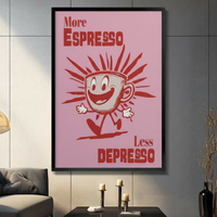 Retro Espresso Cartoon Pink Canvas Wall Art