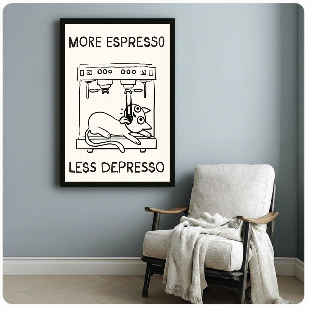 More Espresso Less Depresso Funny Cat Canvas Art