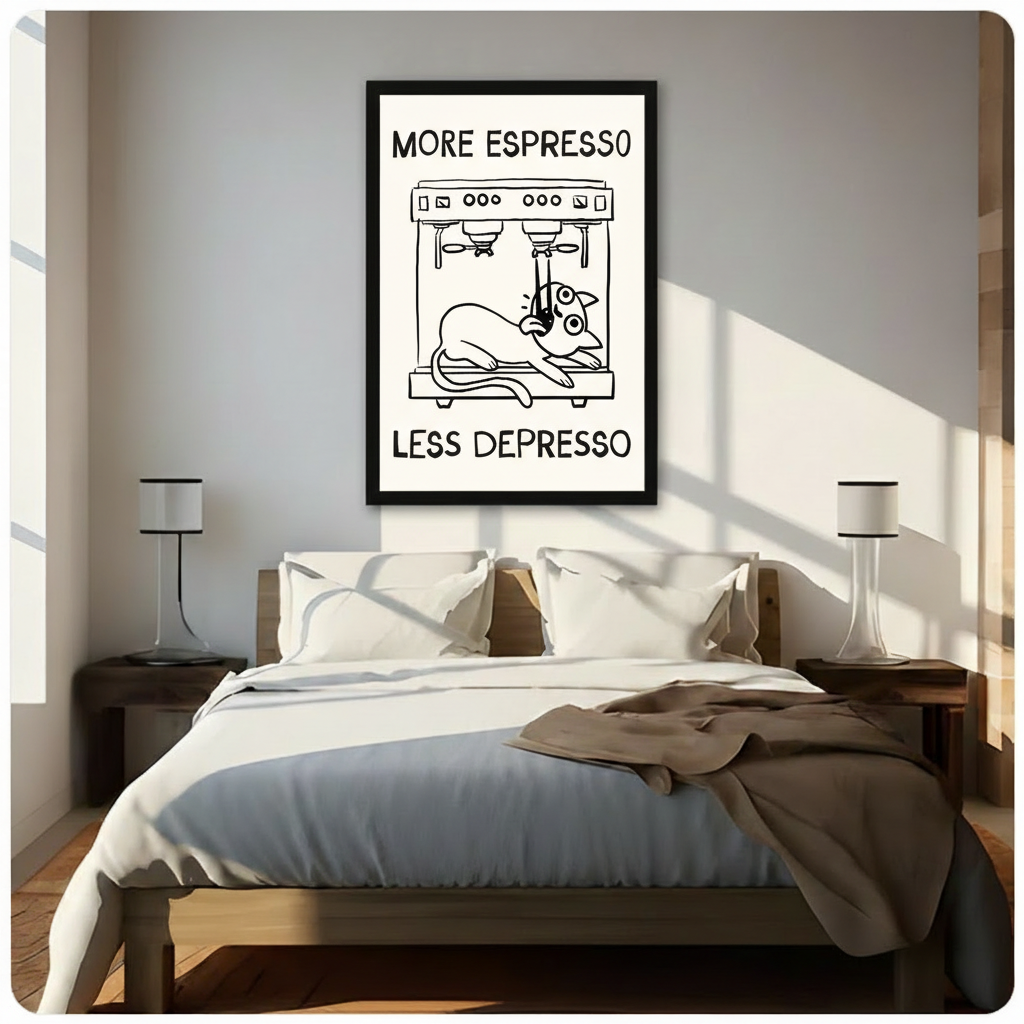 More Espresso Less Depresso Funny Cat Canvas Art