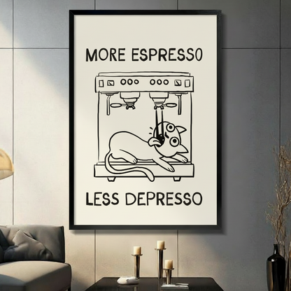 More Espresso Less Depresso Funny Cat Canvas Art