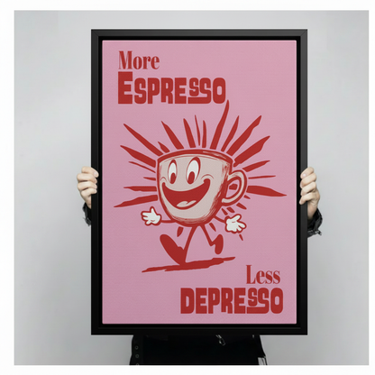 Retro Espresso Cartoon Pink Canvas Wall Art