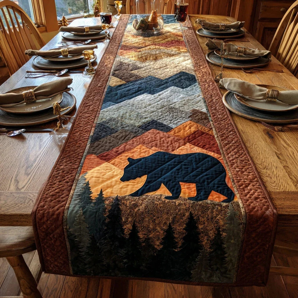 Mountain Bear Silhouette Quilted Table Runner