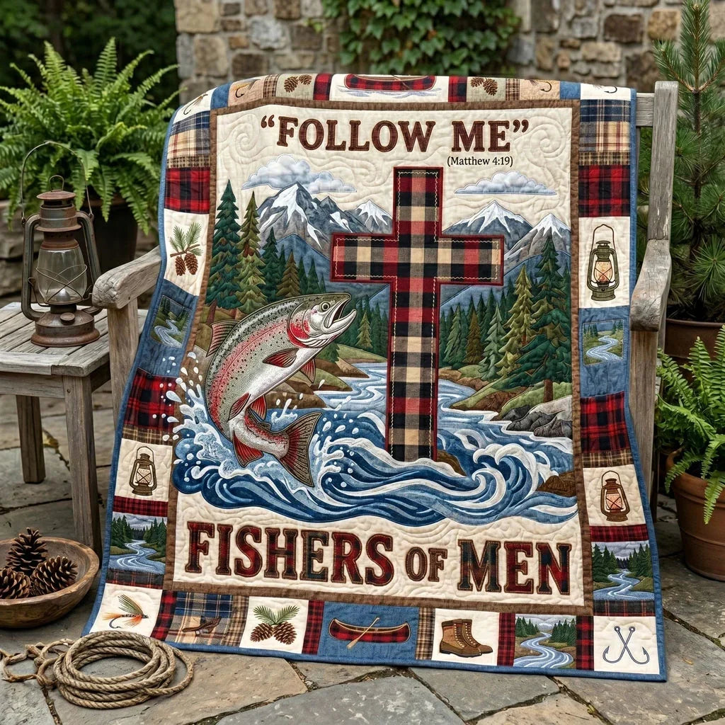 Mountain Faith Fishing Quilt Blanket