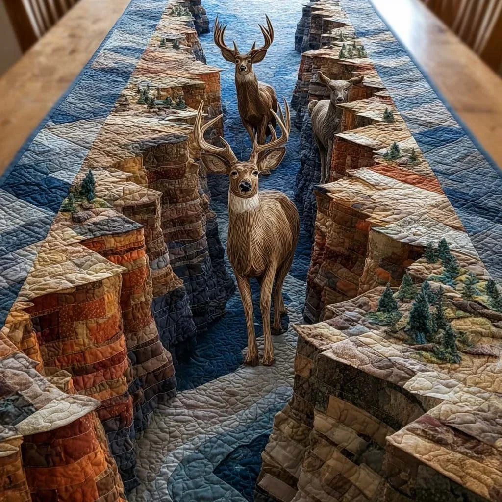 Mountain Stag Retreat Quilted Table Runner