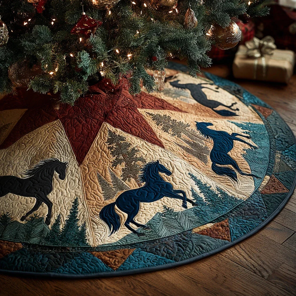 Mountain Star Mustang Christmas Quilted Tree Skirt