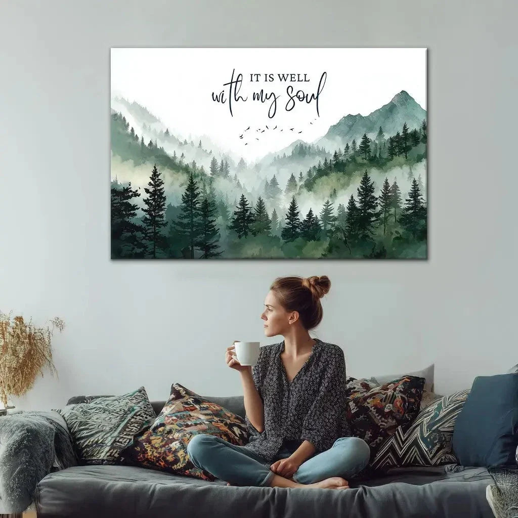 it is well with my soul mountain forest christian wall art canvas (Landscape) (view 6)