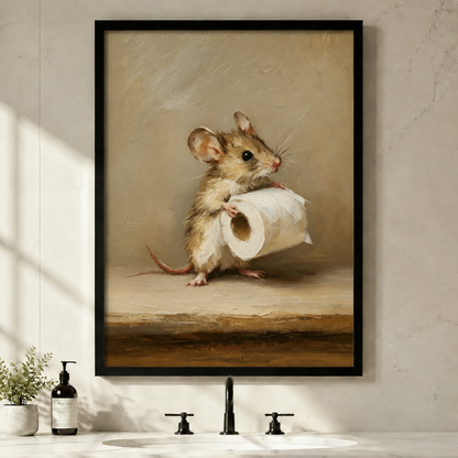 Funny Mouse Toilet Paper Classical Oil Painting Wall Art