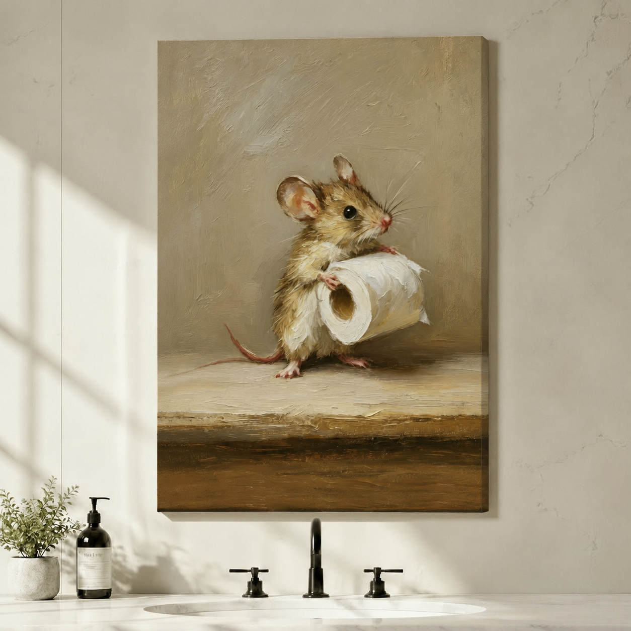 Funny Mouse Toilet Paper Classical Oil Painting Wall Art