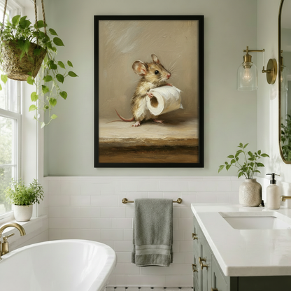 Funny Mouse Toilet Paper Classical Oil Painting Wall Art