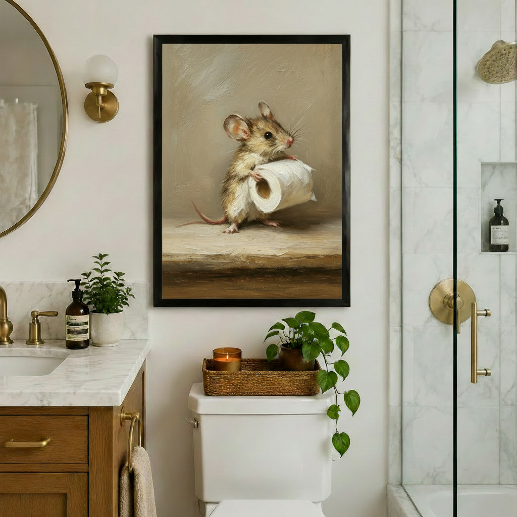 Funny Mouse Toilet Paper Classical Oil Painting Wall Art