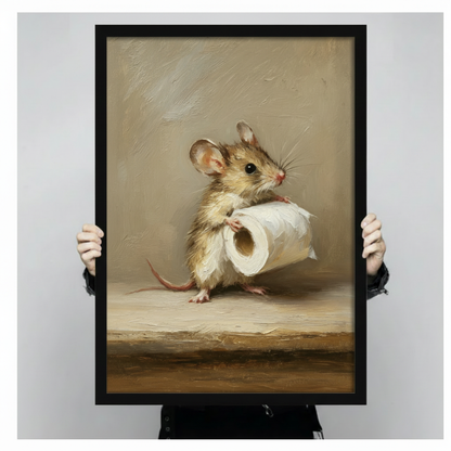 Funny Mouse Toilet Paper Classical Oil Painting Wall Art