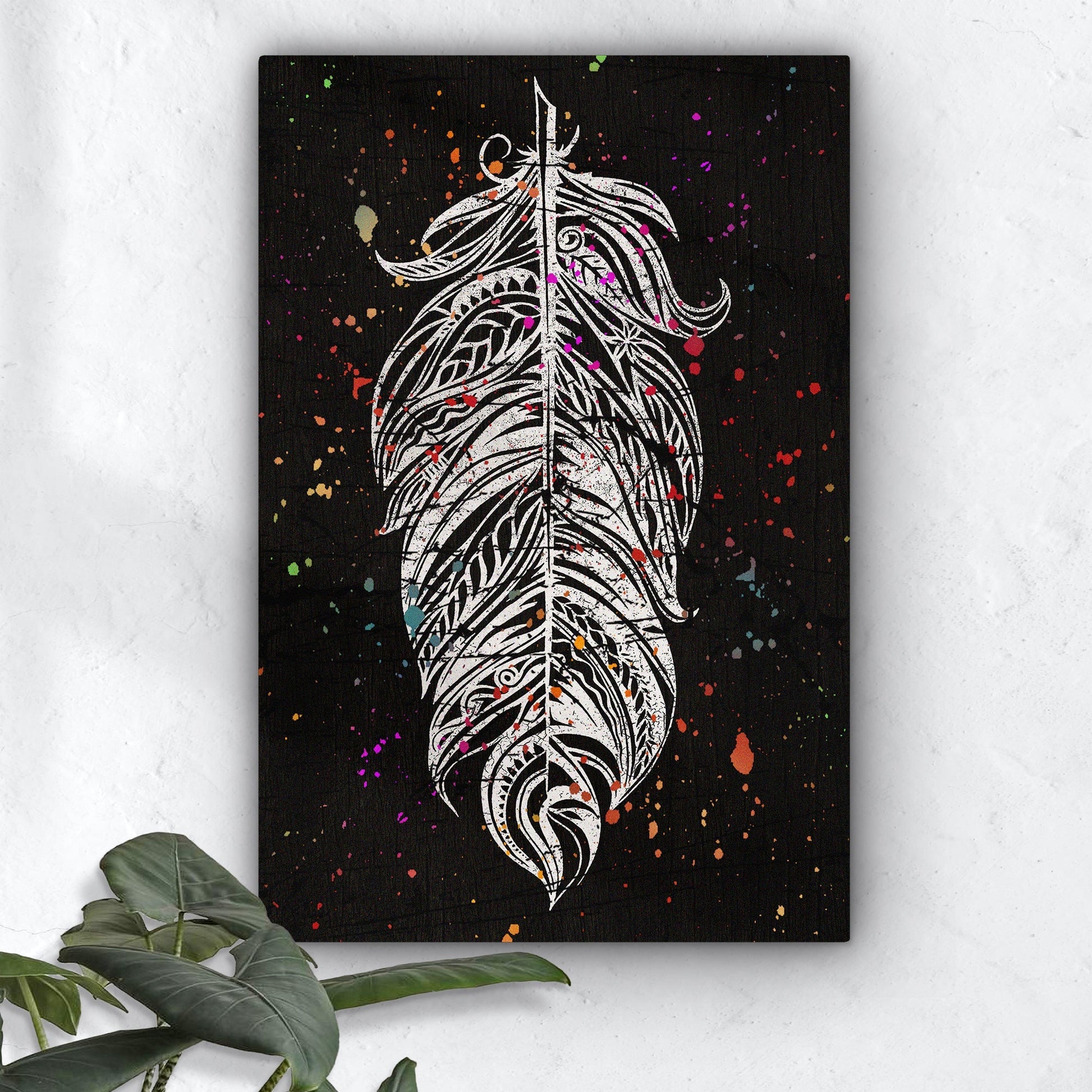 Decor Elements Feather White Boho Canvas Wall Art