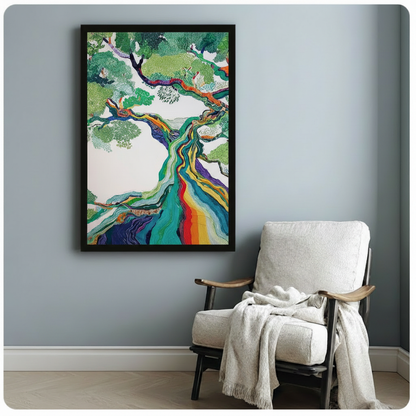 Rainbow Tree of Life Abstract Canvas Wall Art