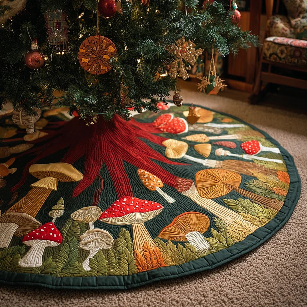 Mushroom Christmas Quilted Tree Skirt