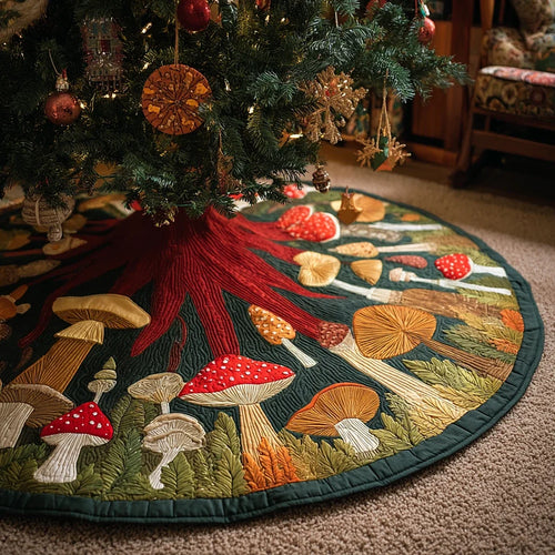 Mushroom Christmas Quilted Tree Skirt