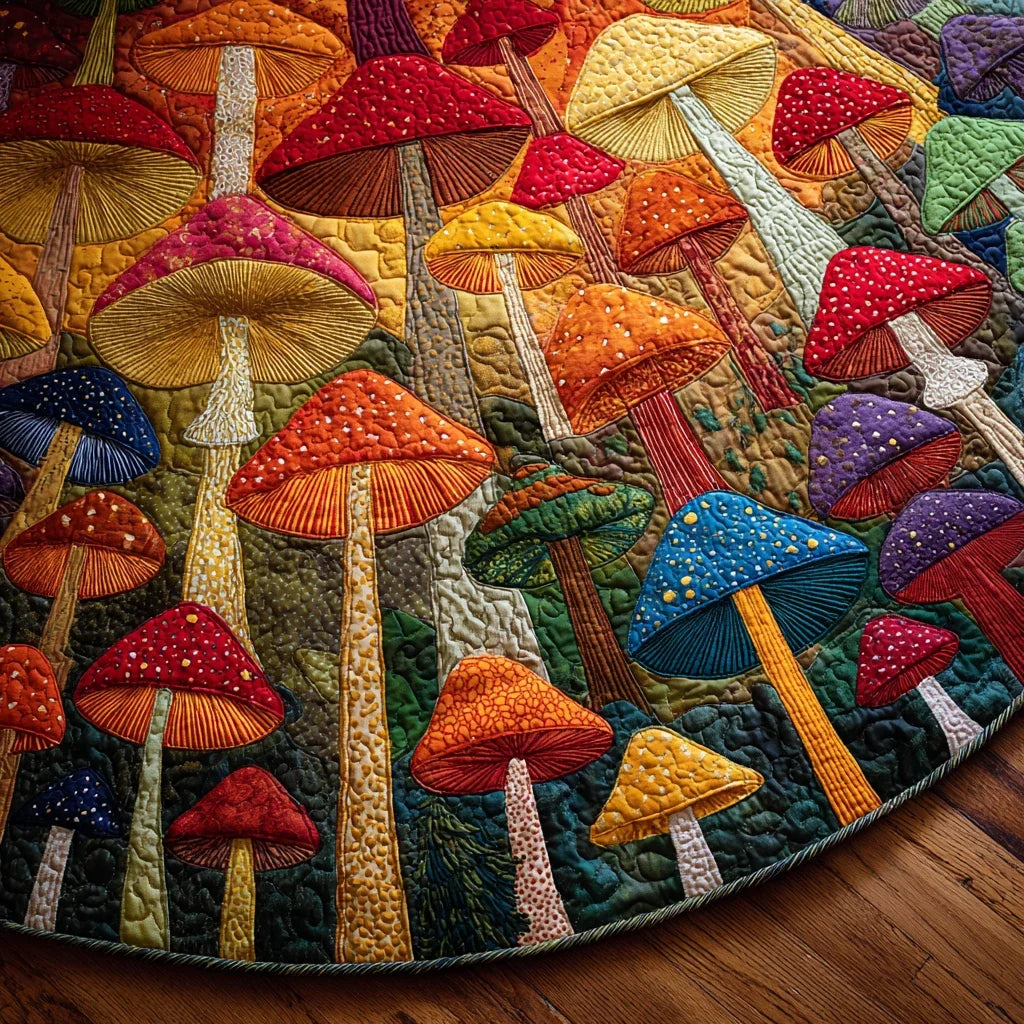 Mushroom Dream Christmas Quilted Tree Skirt