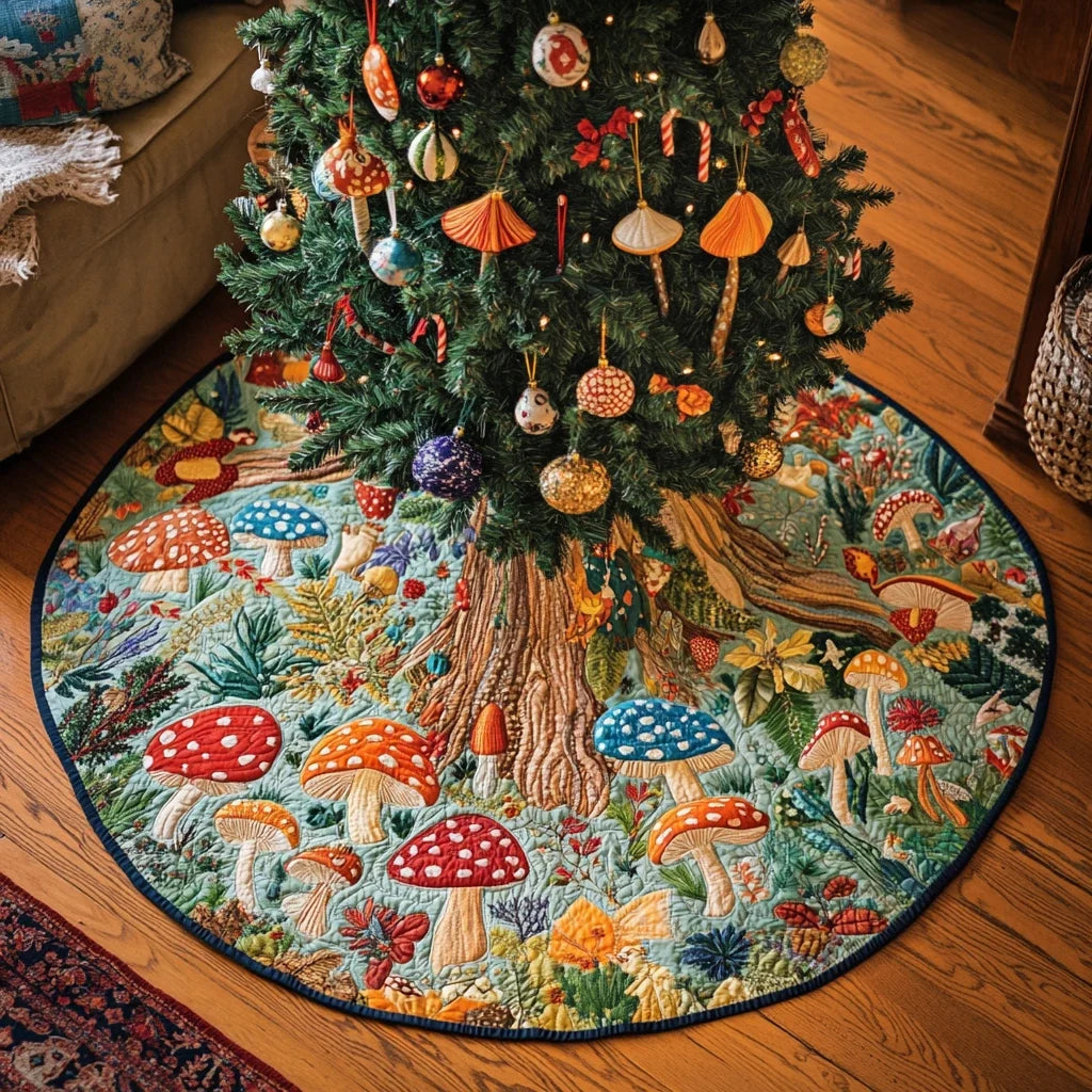 Mushroom Dream Christmas Quilted Tree Skirt