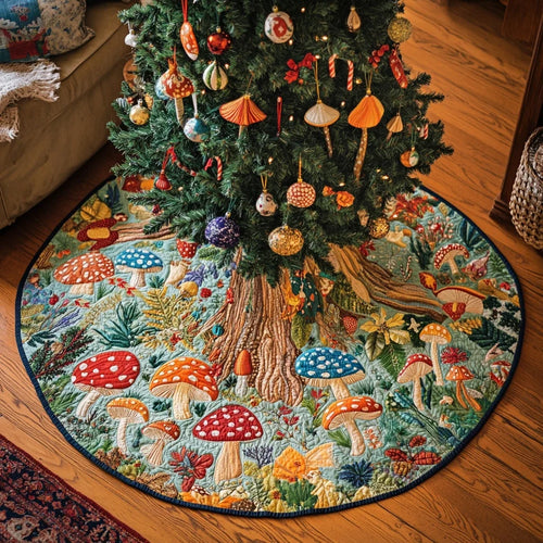 Mushroom Dream Christmas Quilted Tree Skirt