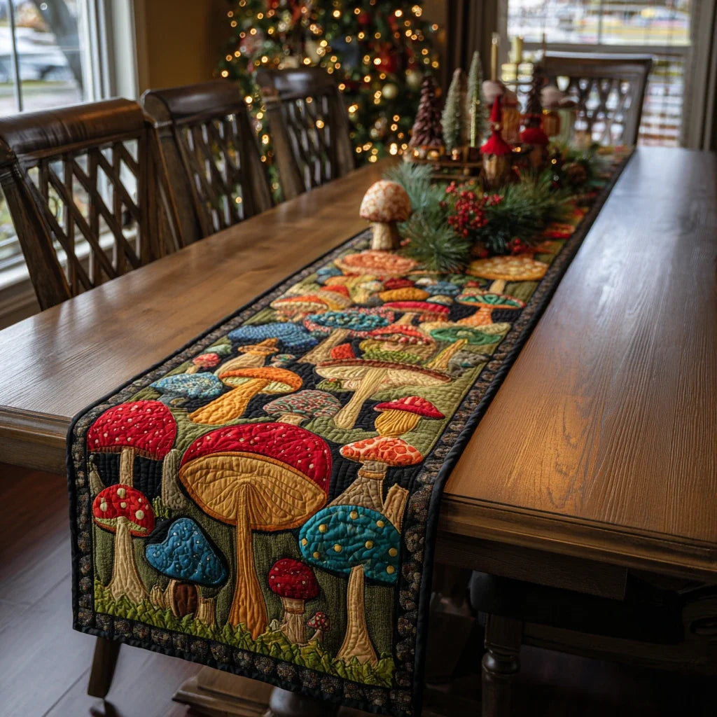 Mushroom Field Quilted Table Runner