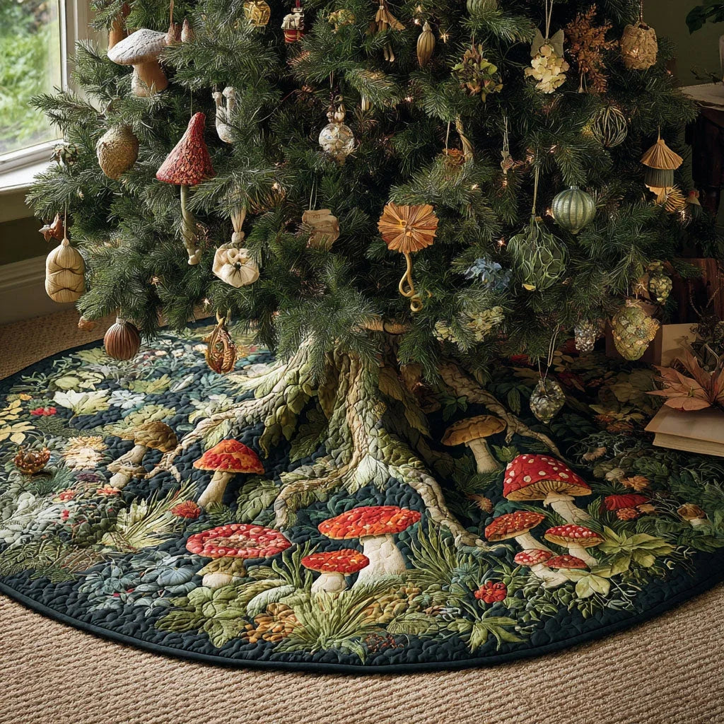 Mushroom Forest Christmas Quilted Tree Skirt