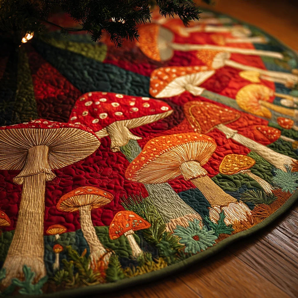 Mushroom Garden Christmas Quilted Tree Skirt