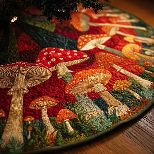 Mushroom Garden Christmas Quilted Tree Skirt
